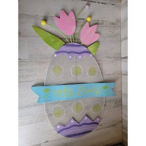 Large Metal egg Happy spring lawn decor flower easter pastel